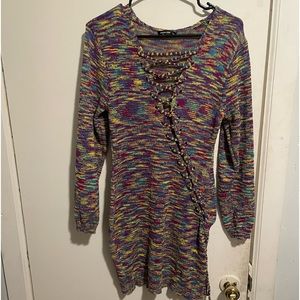 multi color sweater dress front tie